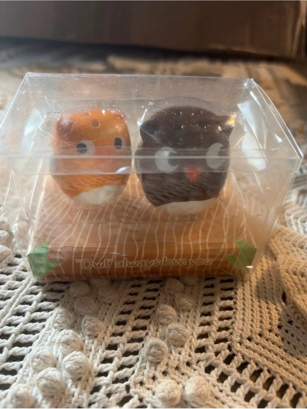 Ceramic Owl Salt & Pepper Shakers - Orange and Brown